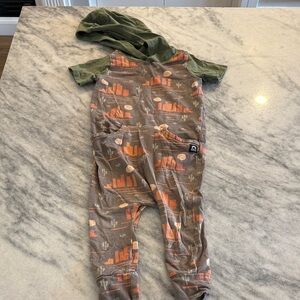 Toddler Hooded Footie in Olive Green with Rust Desert Print
